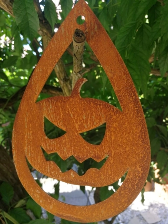 Edelrost Halloween Hänger Kürbis Fratze, tropfenform