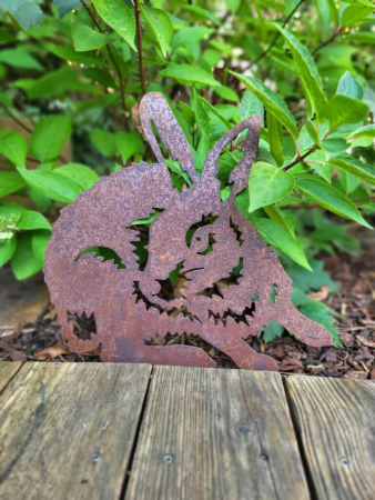 Preview: Edelrost Hase filigran, zum Stecken