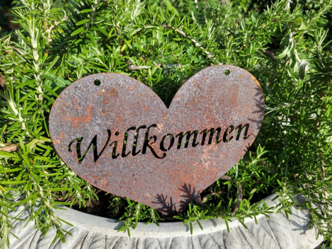 Preview: Edelrost Herz Willkommen, zum Hängen