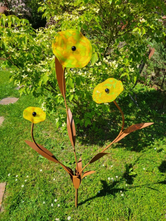 Preview: Edelrost Glasblume Hibiskus, zum Stecken, gelb