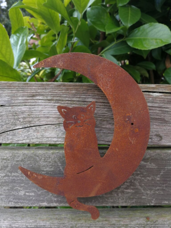 Edelrost Katze im Mond zum Schrauben