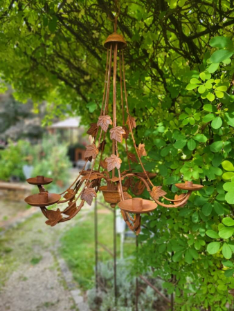 Edelrost Kronleuchter Efeulaub, für 6 Spitzkerzen