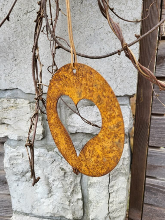 Preview: Edelrost Kugel mit Herz für Meisenknödel