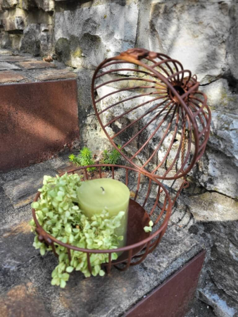 Edelrost Hängekugel Sumi zum Bepflanzen / Windlicht