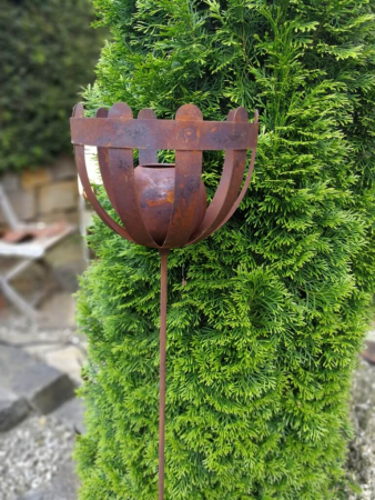 Edelrost Gartenfackel Kugelschale für Bioethanol