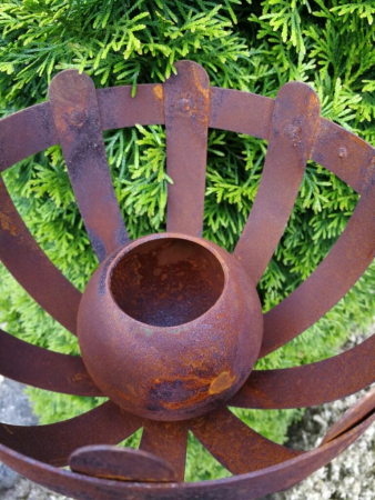 Preview: Edelrost Gartenfackel Kugelschale für Bioethanol