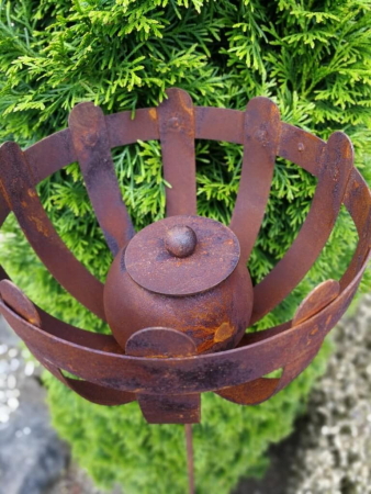 Preview: Edelrost Gartenfackel Kugelschale für Bioethanol