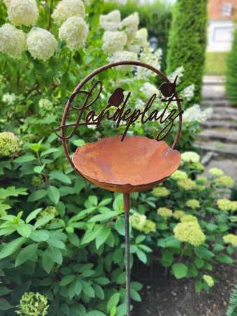 Preview: Edelrost Vogelbad / Futterstelle Landeplatz im Ring