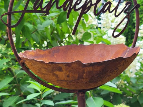 Preview: Edelrost Vogelbad / Futterstelle Landeplatz im Ring