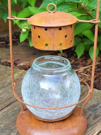 Edelrost Laterne mit Craquele-Glas