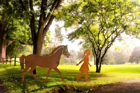 Preview: Edelrost Dekofigur Mädchen mit Pferd