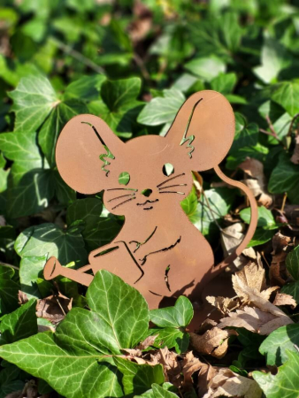 Edelrost Maus mit Gießkanne, zum Stellen