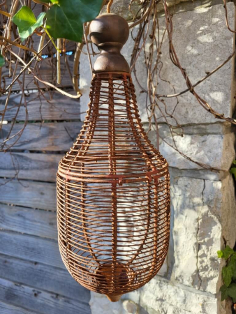 Edelrost Ornament Windlicht zum Hängen, rundlich