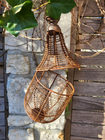 Edelrost Ornament Windlicht zum Hängen, rundlich