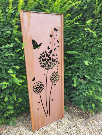 Preview: Edelrost Paravent Pusteblume mit Schmetterlingen