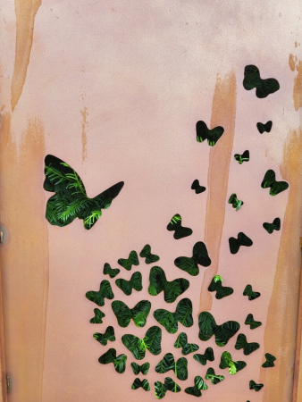 Preview: Edelrost Paravent Pusteblume mit Schmetterlingen