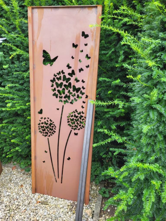 Preview: Edelrost Paravent Pusteblume mit Schmetterlingen