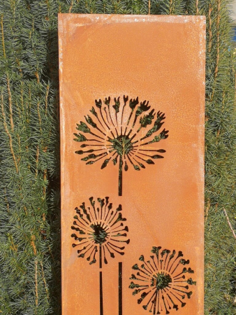 Edelrost Paravent drei Pusteblumen