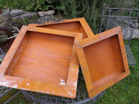 Edelrost Dekoschale quadratisch halbhoch