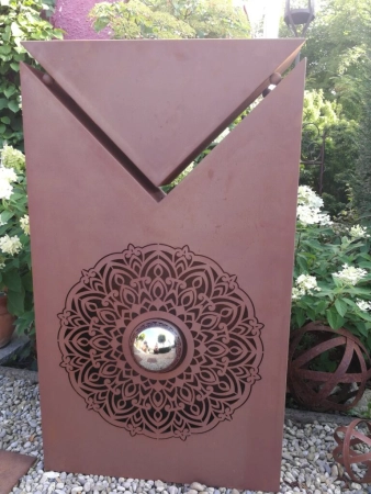 Edelrost Dekosäule Mandala mit Schale