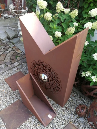 Edelrost Dekosäule Mandala mit Schale