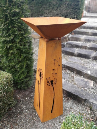 Edelrost Dekosäule Pusteblume, Trapez mit Schale