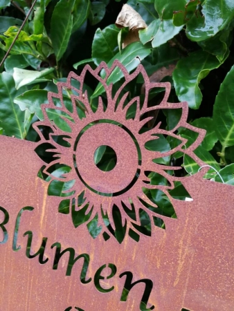 Edelrost Schild Blumengarten