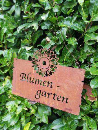 Edelrost Schild Blumengarten