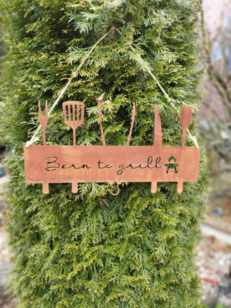 Preview: Edelrost Hängeschild Born to grill