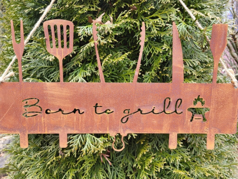 Preview: Edelrost Hängeschild Born to grill