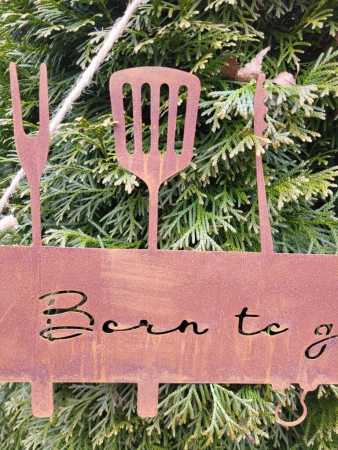 Preview: Edelrost Hängeschild Born to grill