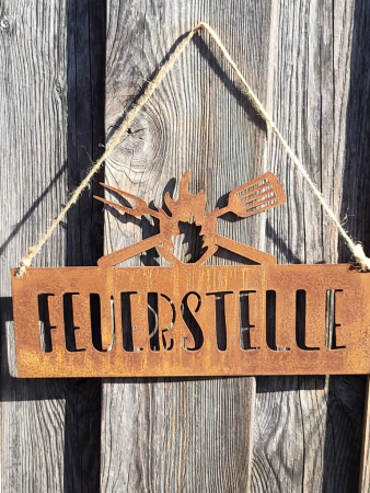 Edelrost Hängeschild Feuerstelle