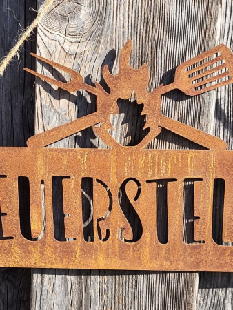 Edelrost Hängeschild Feuerstelle