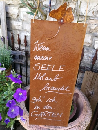 Edelrost Schild mit Ginkgo 
