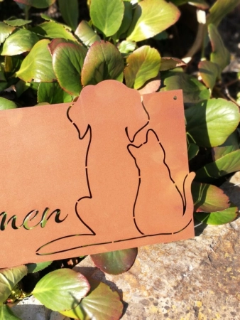 Edelrost Spruchschild Tierisches Willkommen