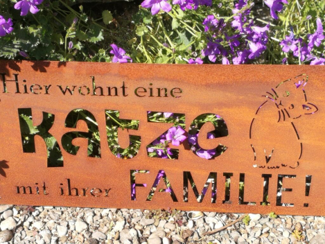 Edelrost Spruchschild Hier wohnt eine Katze
