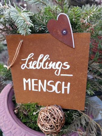 Edelrost Schild Lieblingsmensch, mit Herz