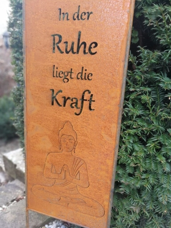 Edelrost Gartenschild Buddha