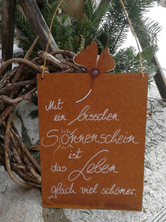Edelrost Schild mit Ginkgo Sonnenschein