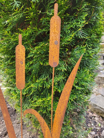 Preview: Edelrost 2er-Set Gartenstecker Schilfkolben