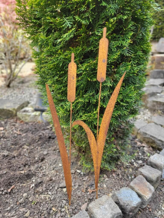 Preview: Edelrost 2er-Set Gartenstecker Schilfkolben