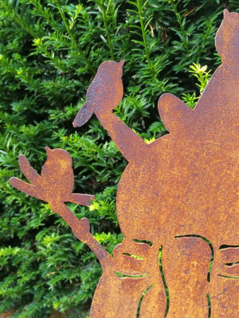 Edelrost Schneemann Olaf, mit Vögeln
