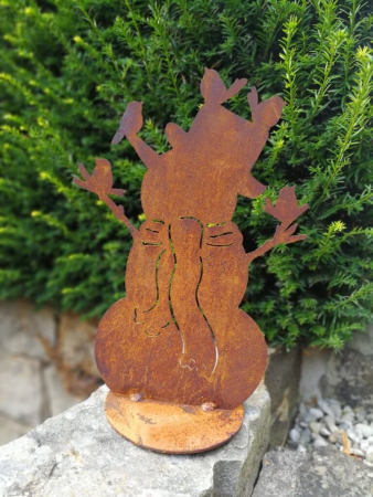 Edelrost Schneemann Olaf, mit Vögeln