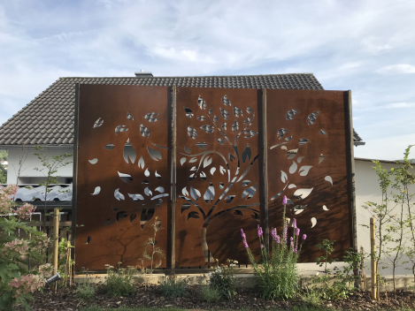 Edelrost Sichtschutzwand 3er Set Baum geschwungen