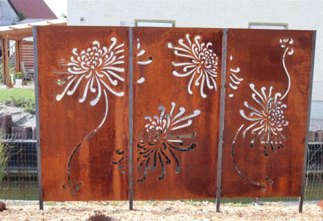 Edelrost Sichtschutzwand Blumen, 3-teilig
