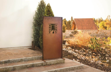 Preview: Edelrost Sichtschutzwand Katzenfenster