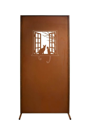 Preview: Edelrost Sichtschutzwand Katzenfenster