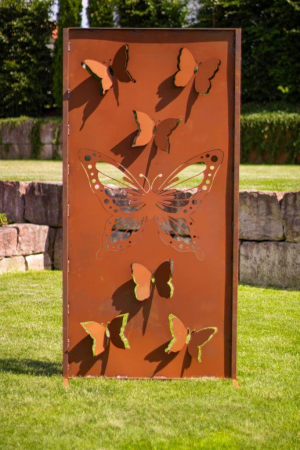 Preview: Edelrost Sichtschutzwand Schmetterlinge 3D