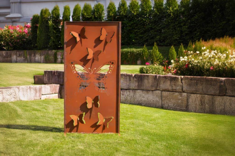 Preview: Edelrost Sichtschutzwand Schmetterlinge 3D