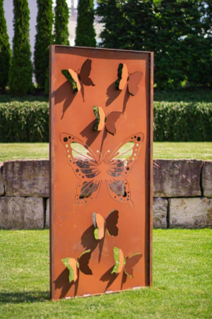 Preview: Edelrost Sichtschutzwand Schmetterlinge 3D